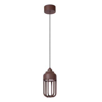 Lucide WELLS - Pendant light Indoor/Outdoor - Ø 10 cm - LED - 1x8W 2700K - IP54 - Rust Brown